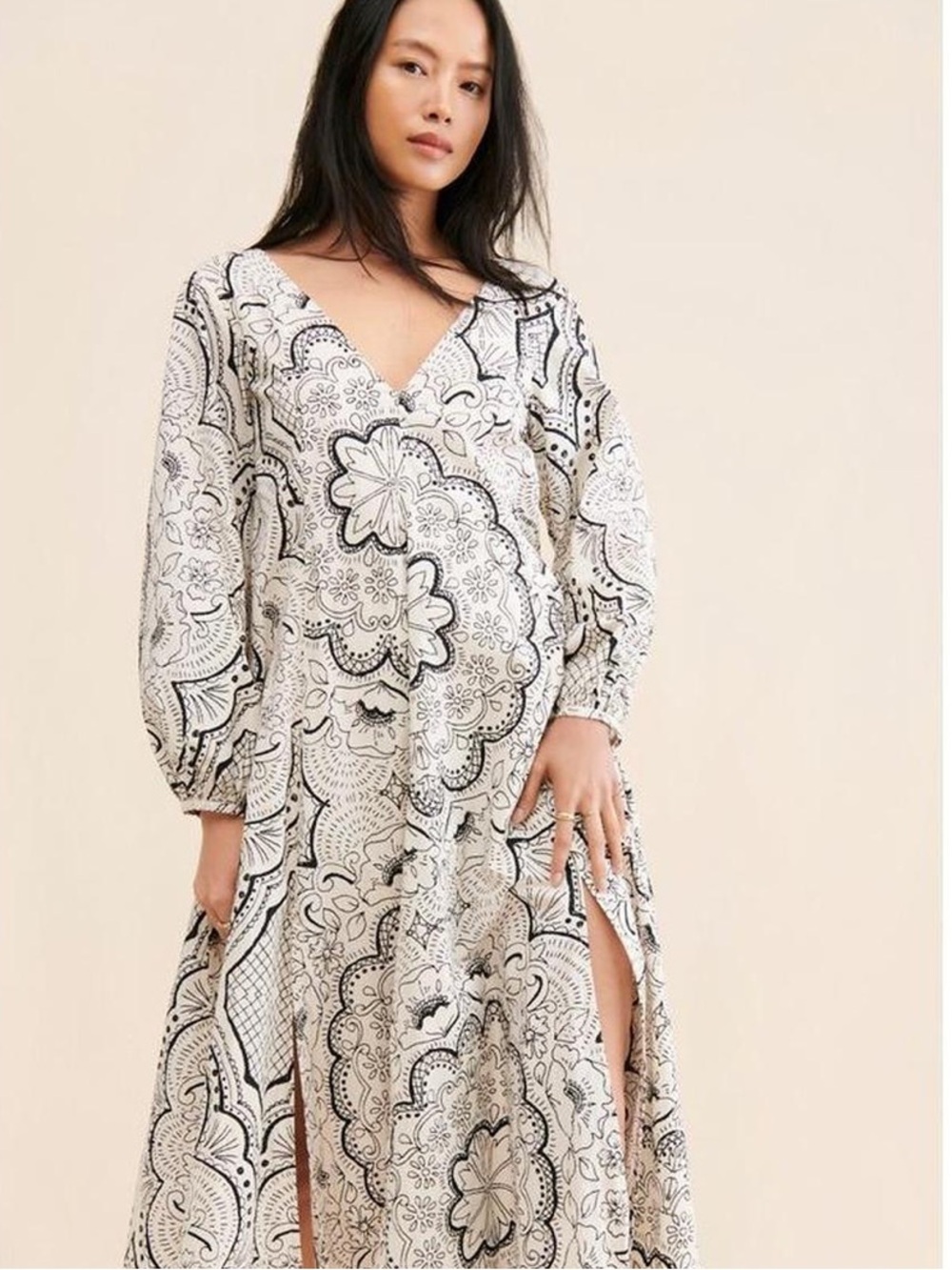 NWT retail $180 size S #Anthropologie Medallion print long sleeve midi dress.